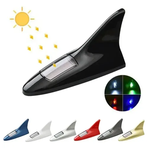 Universal LED Light Car Shark Fin Antenna Roof Tail Modification Light With Solar Car Antenna Driving Safety Warning Light