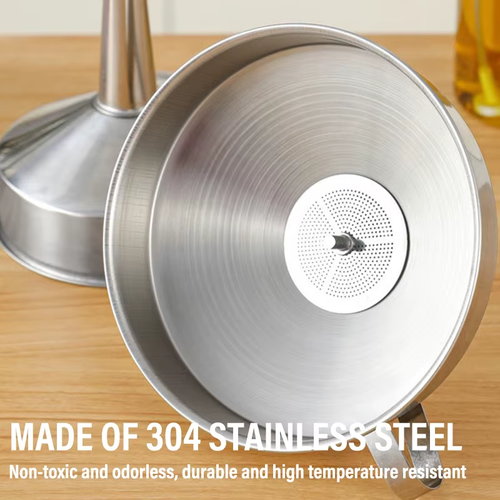 3-Piece Stainless Steel Funnel Set (includes a strainer to filter out oil residue)