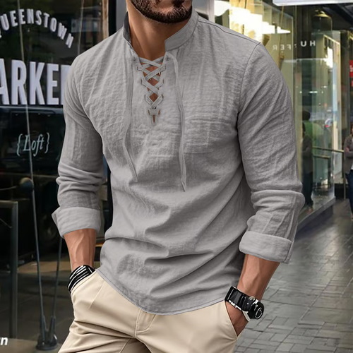 💥2026 HOT SALE💥Men's Linen Casual Long Sleeve Polo Shirt（Please check the size before placing your order.）