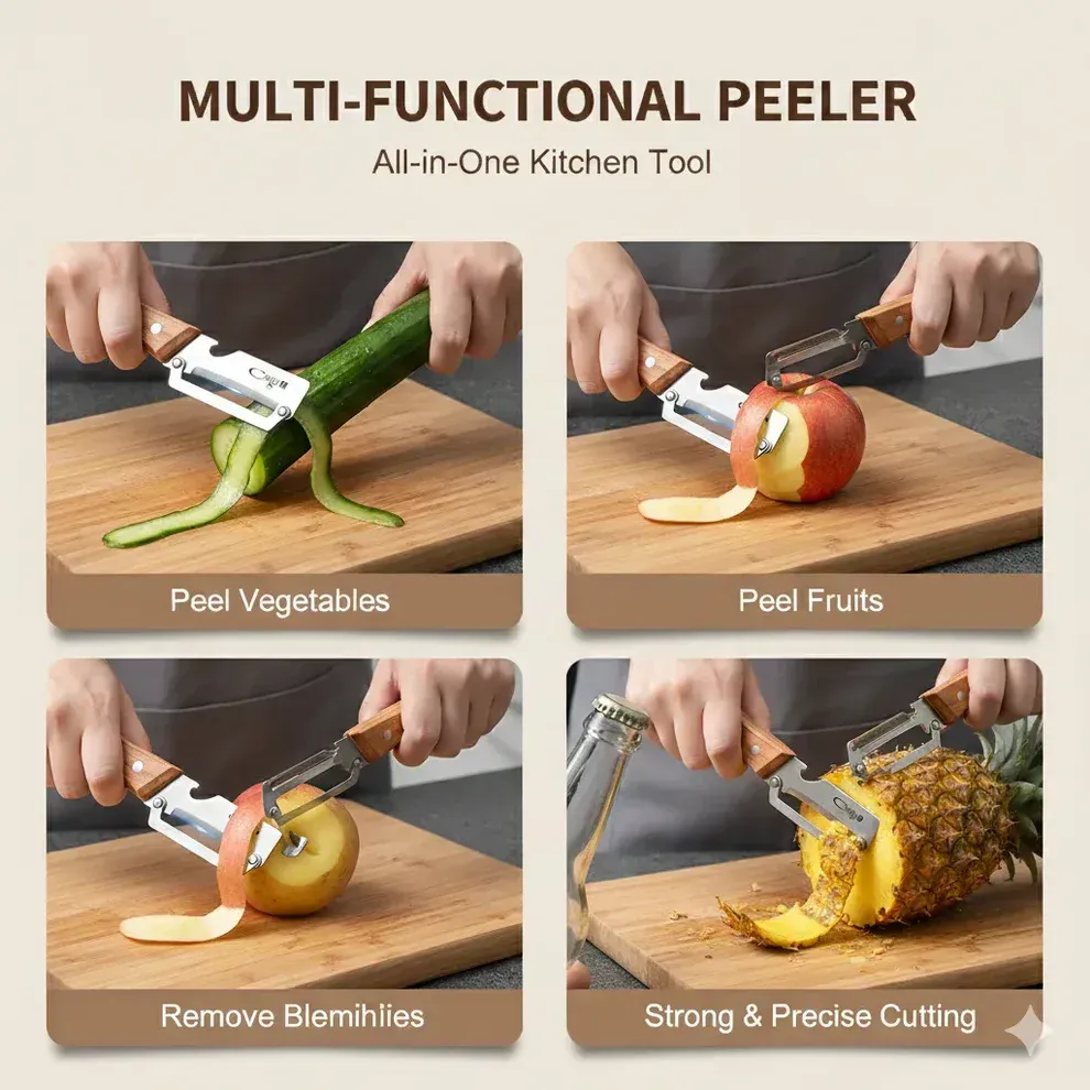Stainless Peeler | High-Grade Durability | Clean, Precision Peeling + Bottle Opener