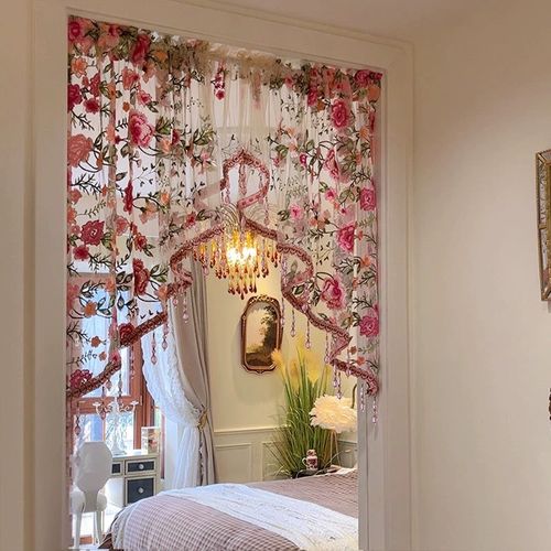 Bedroom corridor lace gauze curtain embroidery atmosphere beaded half curtain