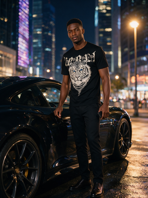 White Tiger Double sided Hot Diamond Pattern T-shirt