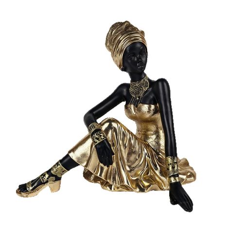 Elegant Black Woman Figurine, Golden Dress & Turban, African Art Decor, Home & Office Ornament, Luxury Gift