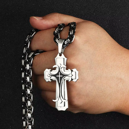 Men's Cross Pendant Necklace and Bracelet Set
