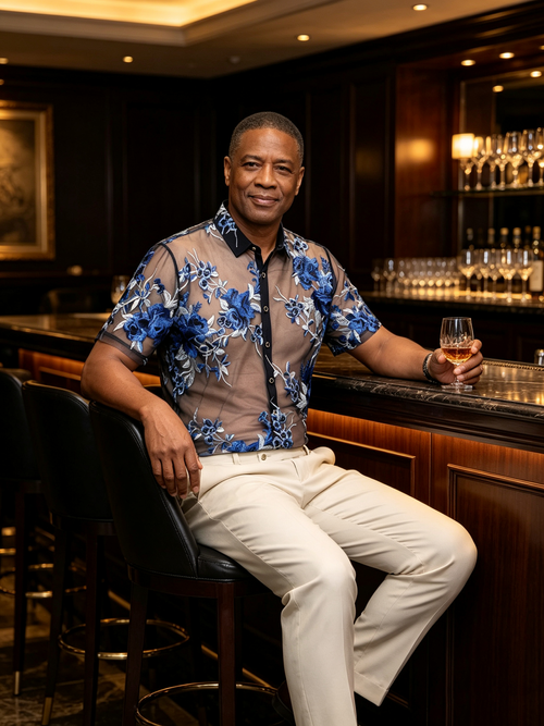High end velvet crochet men's top