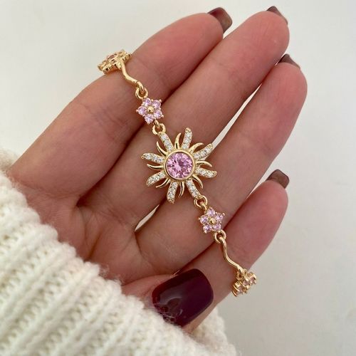 Sun of Divine Light Faith Bracelet – Pink Crystal Blessing, Elegant Protection Jewelry for  Women, Gift for Church, Wedding & Special Days