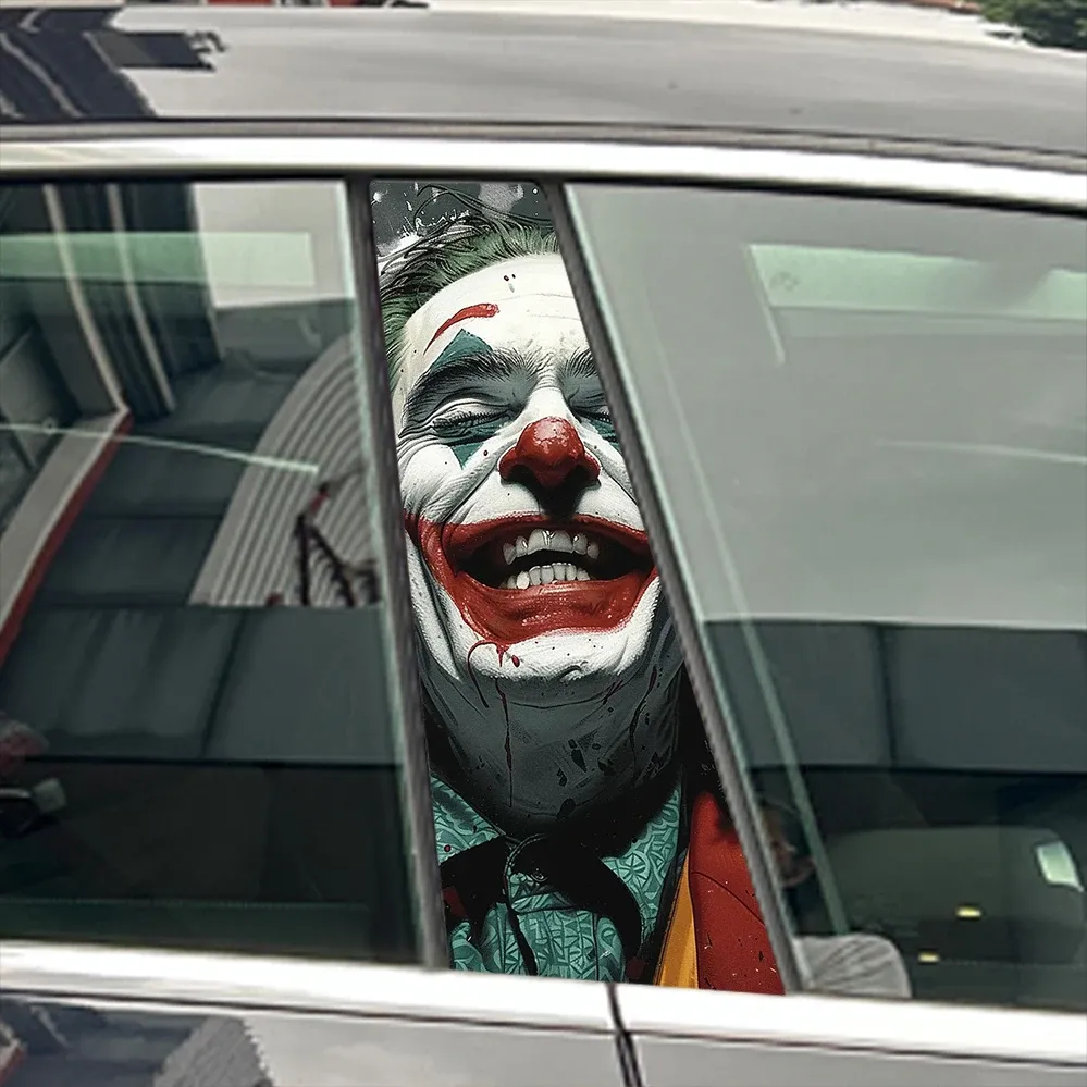 2PCS Laughing Man Car B-pillar Stickers PET Waterproof Auto Center Pillar Sunscreen Decals Funny Decors self-adhesive