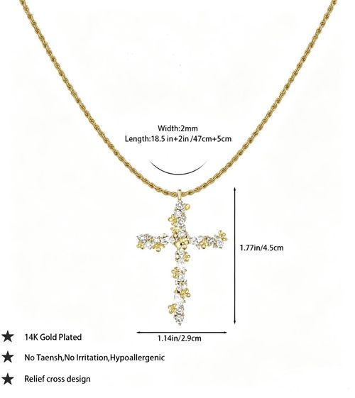 Gold Petal Cross Cubic Zirconia Necklace Twisted Chain