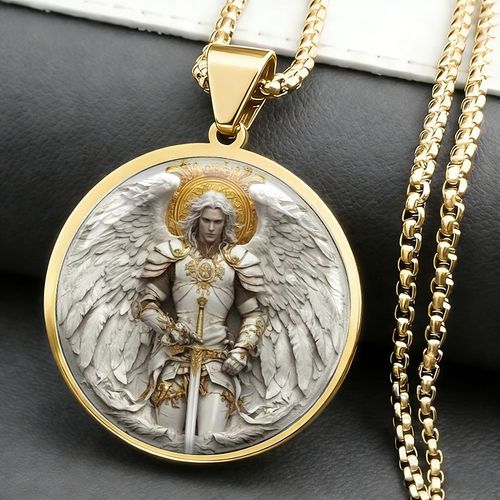 Stainless Steel Archangel St. Michael 2D Pendant Necklace