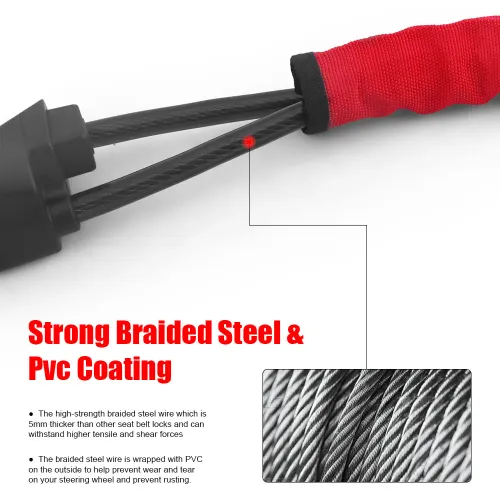 Car Steering Wheel Lock With Seat Belt Socket Steel Rope For Truck SUV Van RV Universal Anti Theft Protection Device