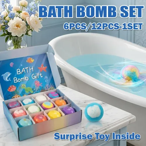 12pcs Bath Bombs Set Bath Gift with Hidden Toys Safe Ocean Bubble Bath Perfect for Sensory Play Bathtime Fun
