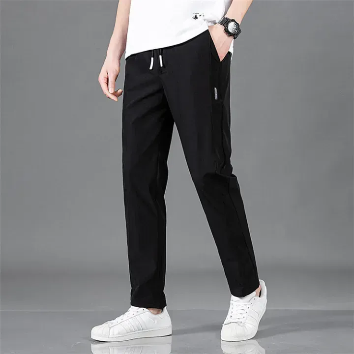 Ice silk pants men's summer ultra-thin mesh quick drying sports casual pants loose plus fat plus size air conditioning pants