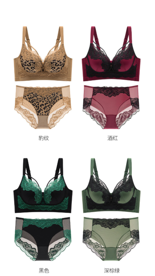 Womens Leopard Print Strapless Bra Set Sexy Push Up Lingerie