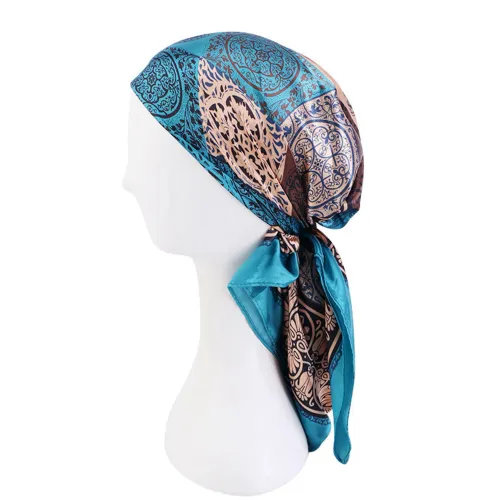 Satin Square Scarf Women Muslim Hijab Elegant 2025 Print Silk Neckerchief Shawl Wraps Headband Handle Hair Accessories Bandana