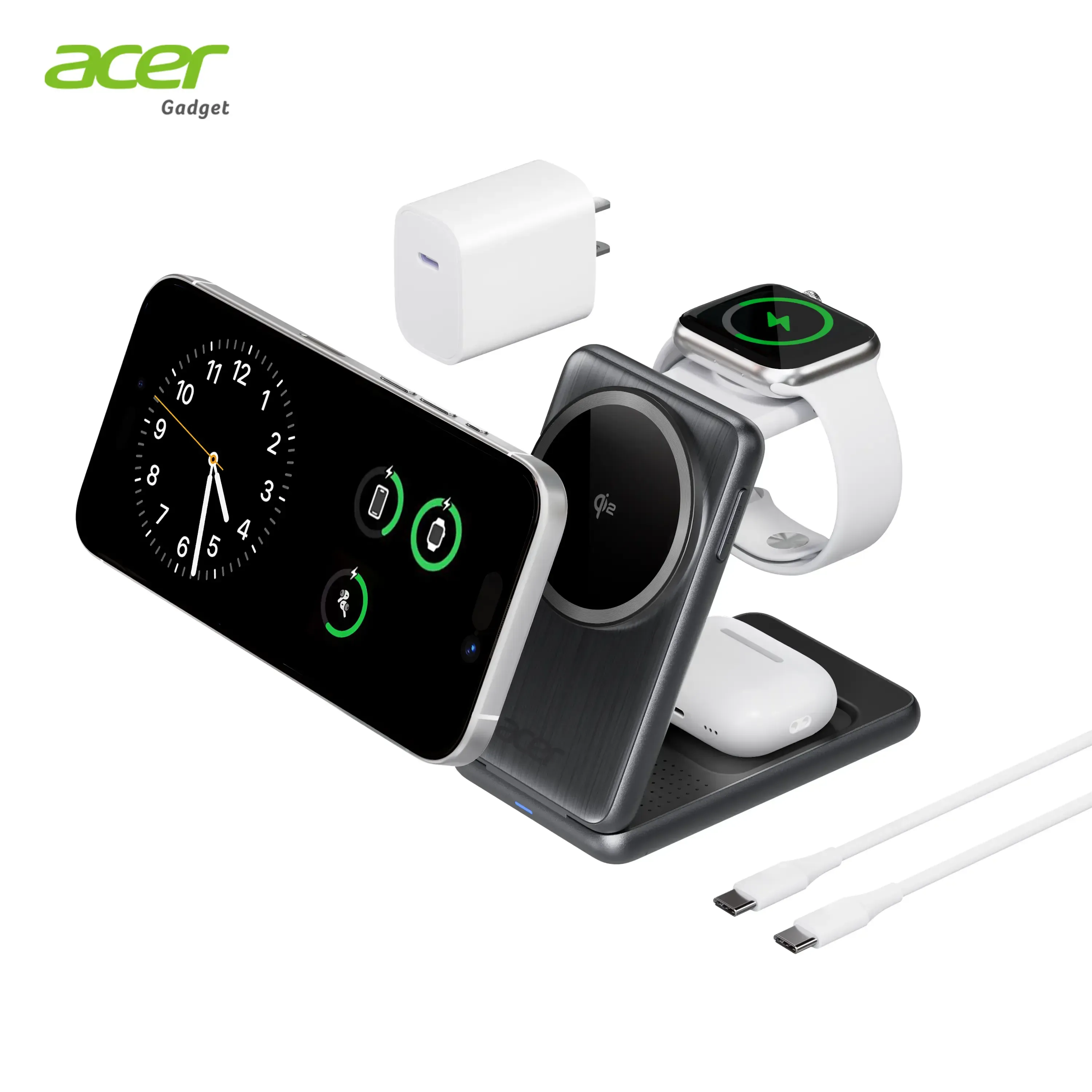 3-in-1 Foldable Magnetic Wireless Charger for iPhone, Apple Watch & AirPods—Home, Office & Travel Ready