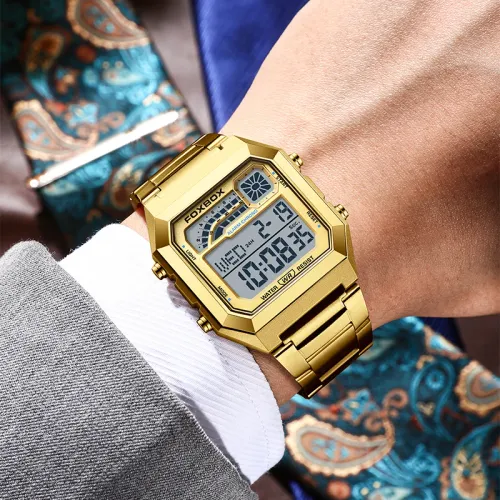 GOLD Fashionable luxury digital men's watch waterproof high-definition night light
