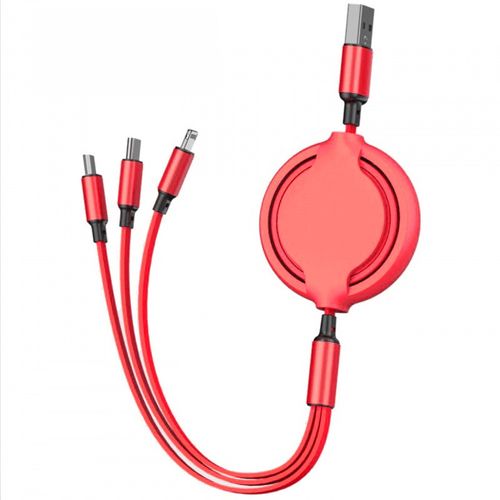 3-in-1 Retractable USB Data Cable — Multi-Interface Fast Charging Cable for Transsion, iPhone, Samsung, Huawei, and Xiaomi
