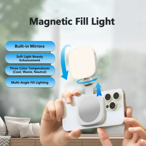 Magnetic Fill Light Portable And Foldable Selfie Phone Live Photography Mini Makeup Mirror Beauty Light Three Gear Adjustment