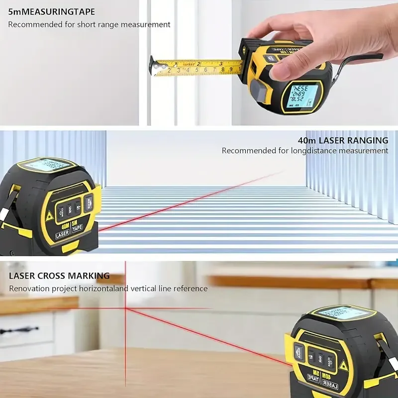 High Precision Steel 3-in-1 Infrared Laser Tape Measure Tool