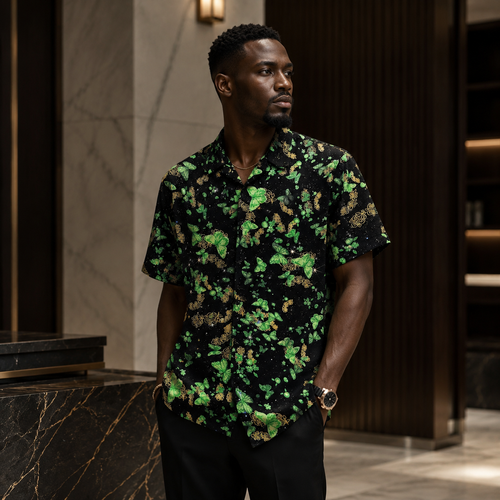 Men's butterfly-print shirt with a rugged, cool vibe