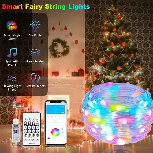 RGBIC Smart String Lights USB Powered Intelligent LED Fairy Lights With APP Control Remote For Indoor Outdoor Festive Decoration