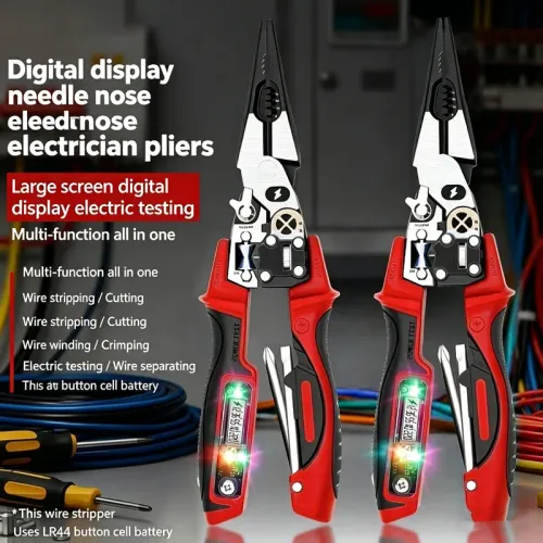 Multifunctional Alloy Steel Electrician Tool Set  Wire Stripper Diagonal & Needle Nose Pliers with Voltage Tester