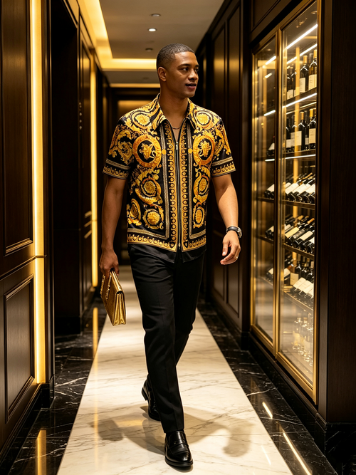 Black gold court printed noble business shirt T-shirt