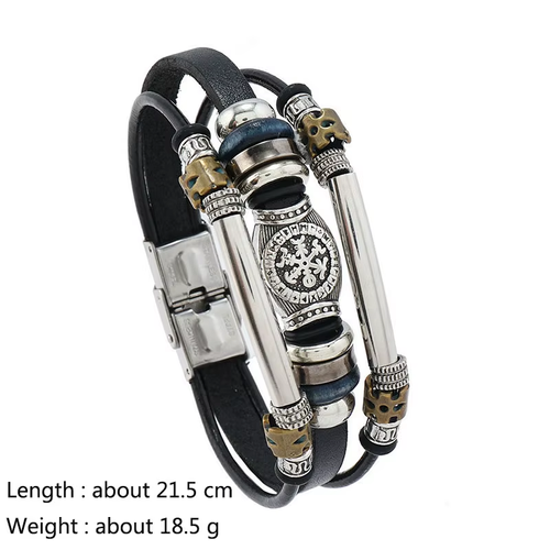 Hiphop Punk Genuine Leather Bracelet for Men Vintage Viking Bracelets Male Leather Charm Wristband Steampunk Hand Jewelry Gifts
