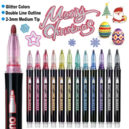 12 Color Double Line Outline Art Marker Pen For DIY Scrapbook Poster Cards Painting Drawing Graffiti Glitter Highlighter