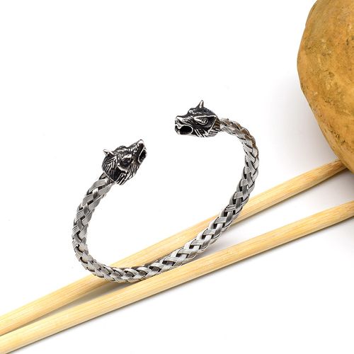 Stainless Steel Skull Open Men's Bracelet Wolf Head Woven Chain Charming Male Wrist Accessories Wholesale Birthday Gift