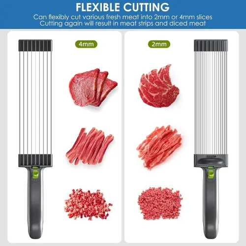 Fresh Meat Slicer,Thickness Adjustable 2 or 4 mm, 17 IN 1 Stainless Steel Cleaver Kitchen Knife For Slicing Shredding, Manual