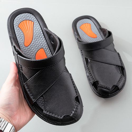 Men Baotou Hollow Out Dual Purpose Sandals Summer New Soft sole Non Slip Breathable Work Shoes Outdoor Beach Sandals Slippers