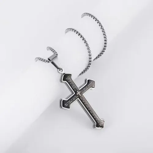 High Quality Stainless Steel Religious Cross Pendant Necklace Punk Fashion Men's Retro Jewelry Gift