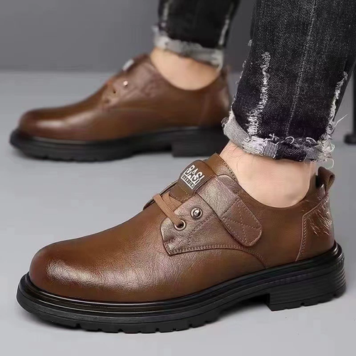 Men's Casual Leather Shoes Breathable Fashionable All-Match Soft Bottom Mid-Calf Work Shoes round Toe PU Lined PVC Outsole