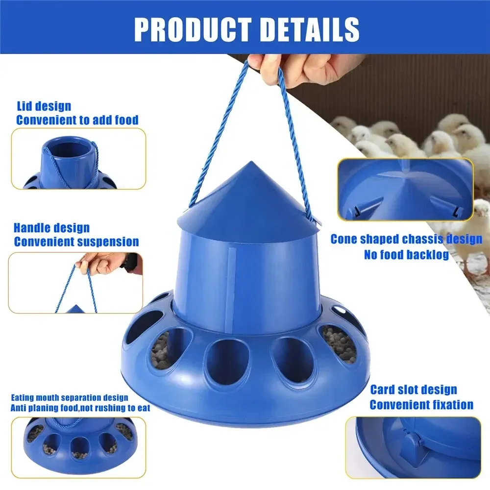 Pigeon Feeder Chicken Automatic Feeder Bird Feeding Bucket Bowl Food Dispenser 11 or 13 Holes for Chicken Pigeon Quail Hen Budgie