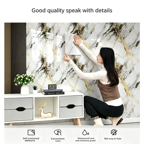 20pcs Self adhesive marble thickened imitation ceramic tile wall sticker for oil resistance
