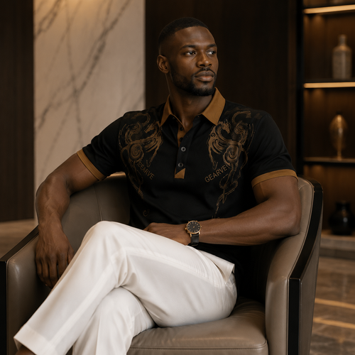 Short-sleeved shirt with gold-foil galloping horse print