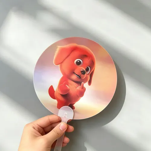 Funny Cartoon Red Dog Fan Translucent Summer Cooling Fan Decorative Pvc Fan Eye-Catching For Campus Study Outdoor Shopping