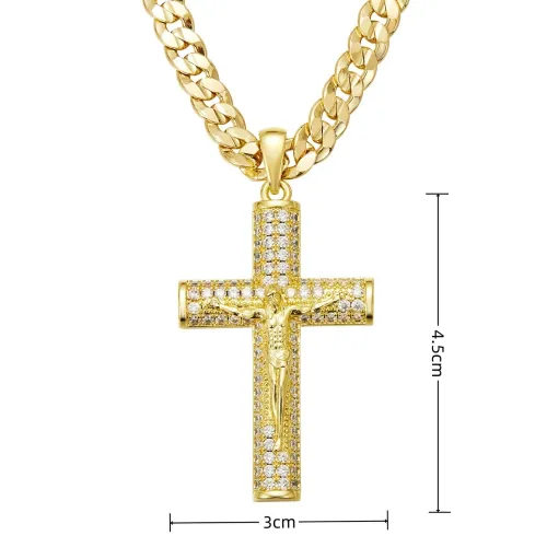 14K Gold-Plated Cross Necklace for Men Advanced Nanotech Tarnish-Free Cuban Figaro Rope Miami Chains with Jesus Crucifix Pendant