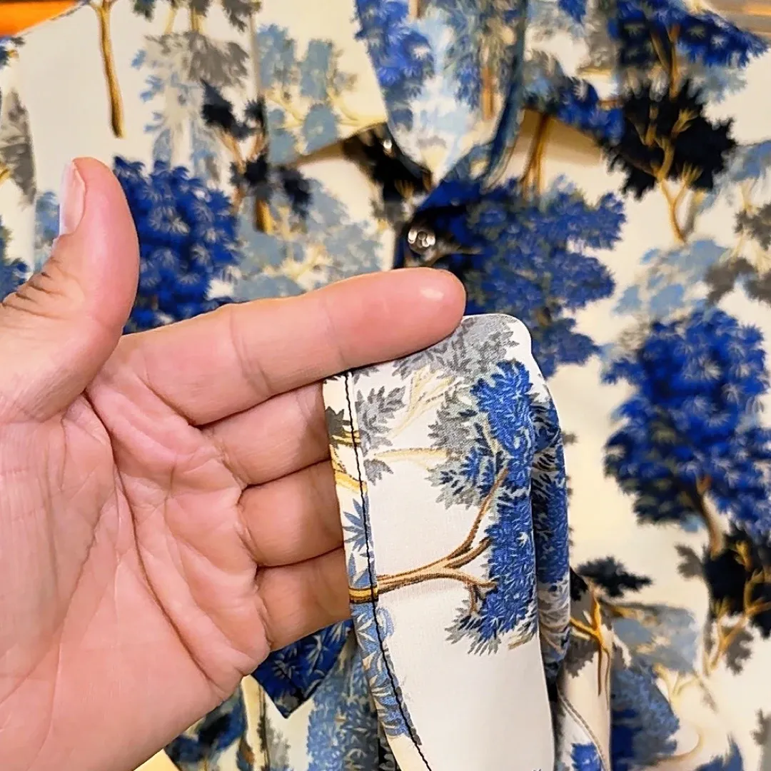 White and blue 3D-print Ice silk shirt