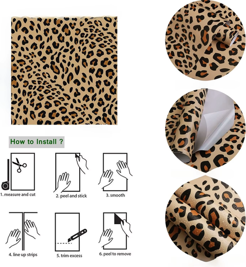 44×300cm Leopard Print Self-adhesive Wallpaper Contact Paper for Living Room Bedroom TV Background Wall PVC Home Decoration