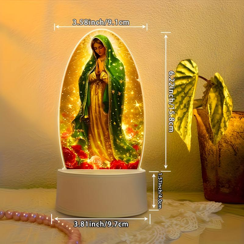 Guadalupe Virgin Prayer Lamp, USB Powered Warm Light, Home Decor, Baptism, Worship, Spiritual Atmosphere, New House Gift