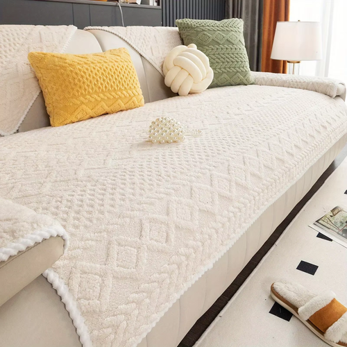 Soft Milk Velvet Sofa Throw Blanket, Plush Textured Couch Cover for Living Room