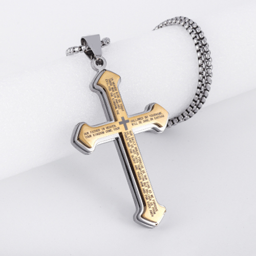 High Quality Stainless Steel Religious Cross Pendant Necklace Punk Fashion Men's Retro