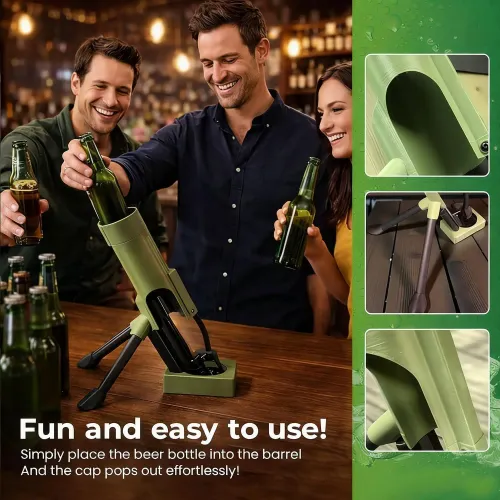Beer Bottle Mortar Bottle Opener, 51mm Mortar Beer Bottle Opener Heavy-Duty Tactical Cap Launcher Hands-Free Push Down Opener
