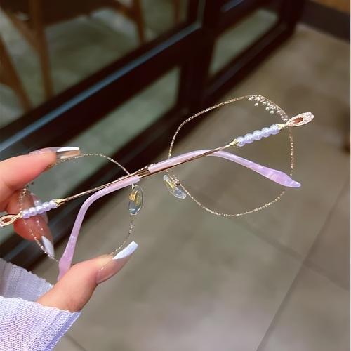 Stylish Rimless Glasses with Pearl Cut Edges