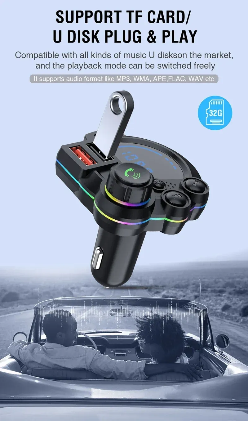 Car Charger Adapter Car Bluetooth 5.3 FM Transmitter MP3 Music Player QC3.0 & PD 20W Dual Fast Charging Wireless for Vehicle