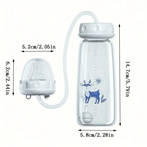 8oz 240ml Normal-Neck Baby Bottle with Straw Brush,Hands-Free PP Feeding Bottle Set-Makes Feeding Easy