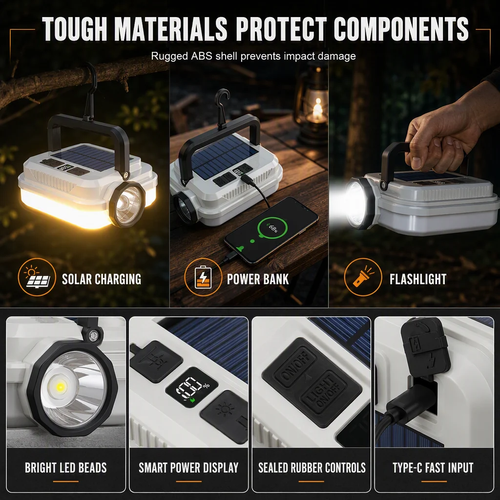 Solar Rechargeable LED Camping Lantern Multifunctional Handheld Work Light