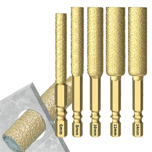 5PCS Diamond Brazed Rotary Burrs  Hex Shank Drill Bits Diamond Head Reamer For Metal Ceramic Stone Grinding